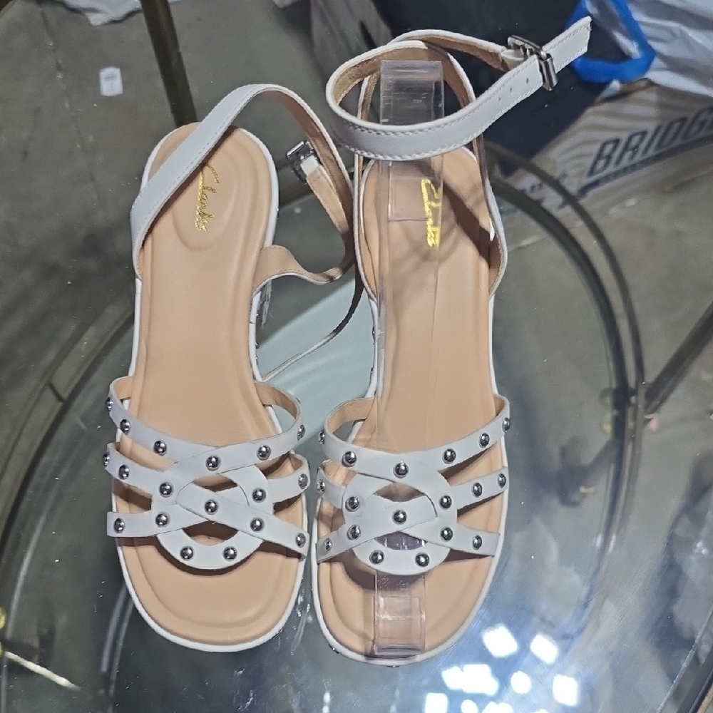 Clarks White Sandals with Ankle Strap and Padded Footbed